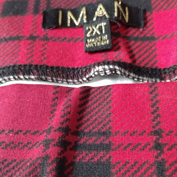 Iman: Red, Black Plaid Flare Leg Pants, Size 2XT - Picture 5 of 6